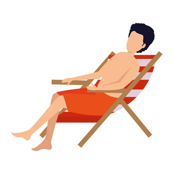 Joven con traje de baño sentado en silla de playa — Vector de stock