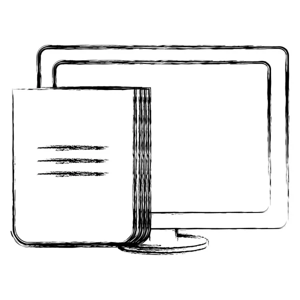 Display desktop del computer con documenti — Vettoriale Stock