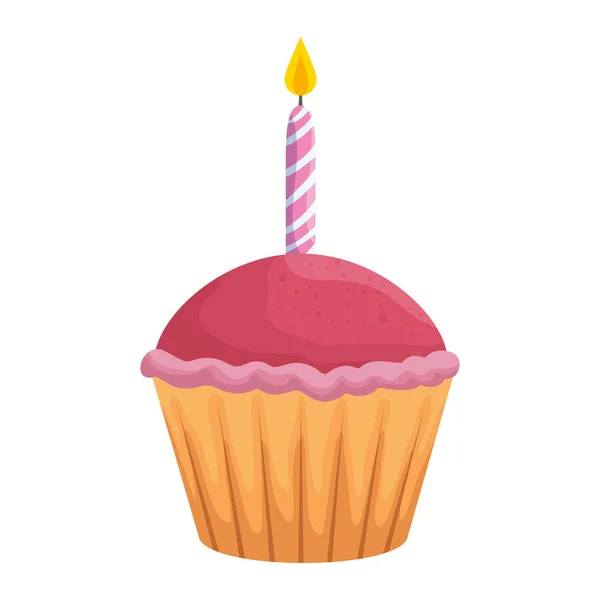 Cupcake dulce con icono de la pastelería de vela — Vector de stock