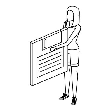 Disket veri deposunu kaldıran genç bir kadın