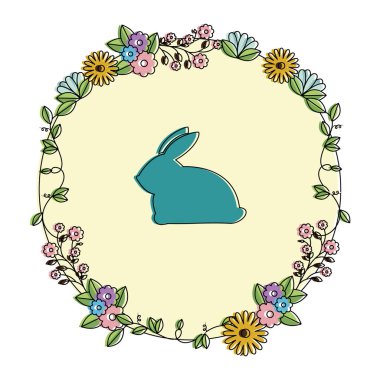 çiçek taç paskalya kutlama ile sevimli tavşan silueti