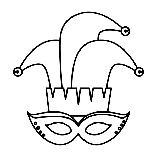 Máscara de carnaval con sombrero de comodín — Vector de stock