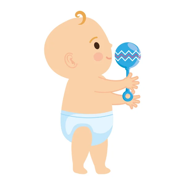 Cute little baby boy with bell character — Stock Vector