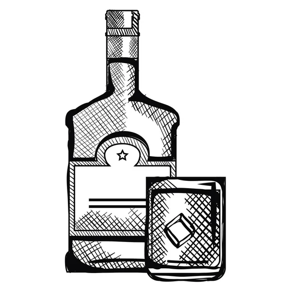 Whiskey flaska med glas — Stock vektor