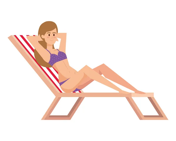 Hermosa chica relajante en silla de playa con carácter avatar swimsut — Vector de stock