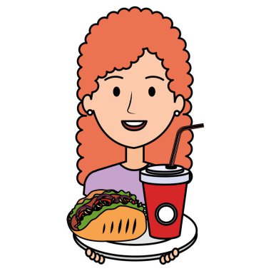 Meksikalı taco ve soda ile kadın
