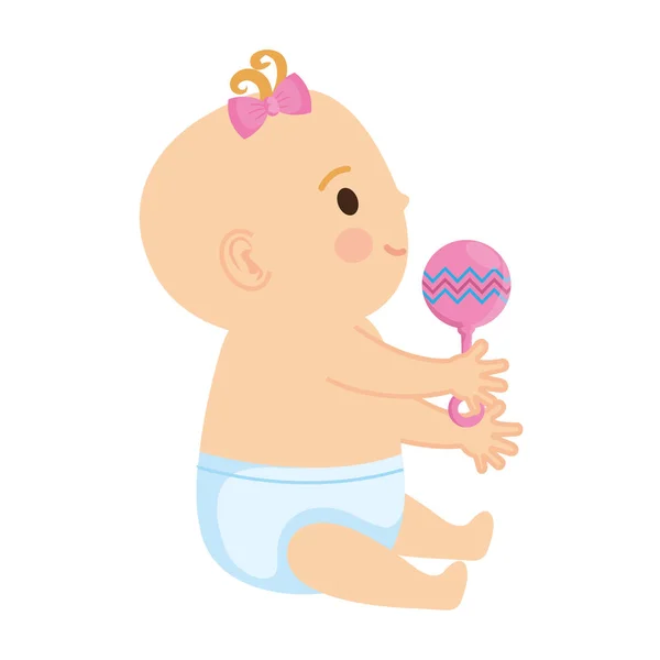 Cute little baby girl with bell character — Stock Vector