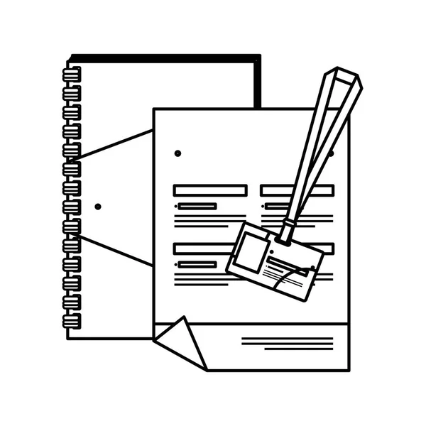 Блокнот и идентификатор документа с эмблемой компании — стоковый вектор