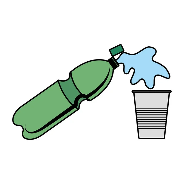 塑料瓶在一次性杯中供应液体 — 图库矢量图片