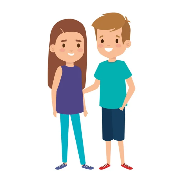 Lindo niños pequeños pareja personajes — Vector de stock