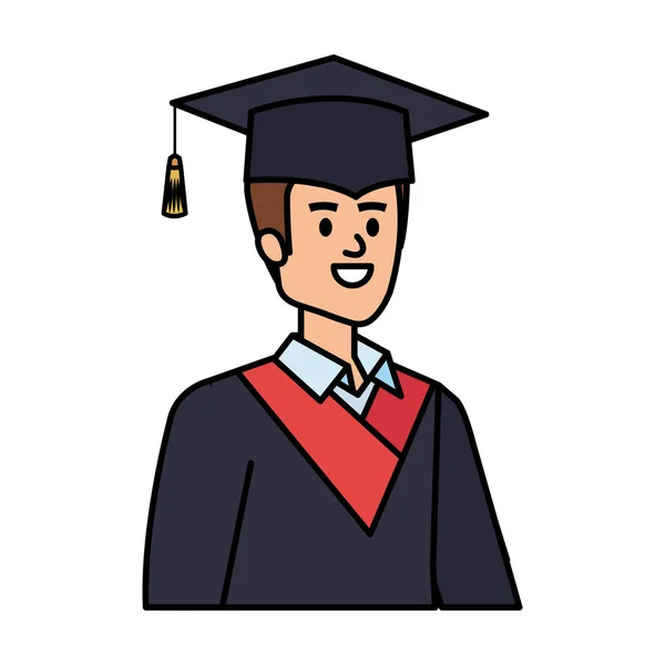 Jeune homme étudiant diplômé avec chapeau — Image vectorielle