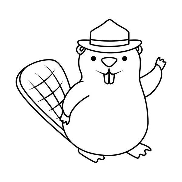 Castor mignon avec chapeau ranger mascotte animal — Image vectorielle