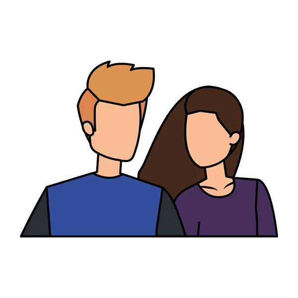 Jovem casal amantes avatares personagens —  Vetores de Stock