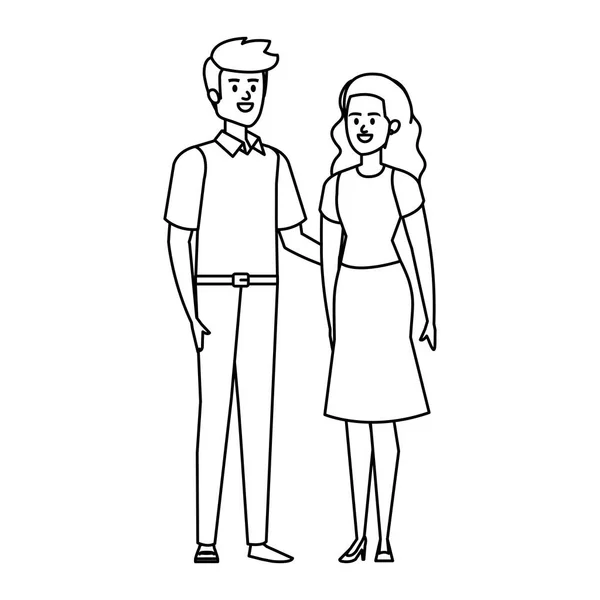 Jeune couple amoureux avatars personnages — Image vectorielle