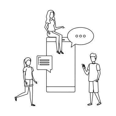 Akıllı telefon ve konuşma baloncukları olan gençler