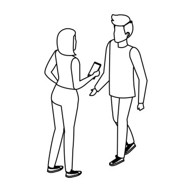 Genç çift akıllı telefonla konuşuyor.