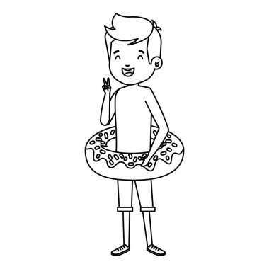 mayo ve donut float ile sevimli küçük çocuk