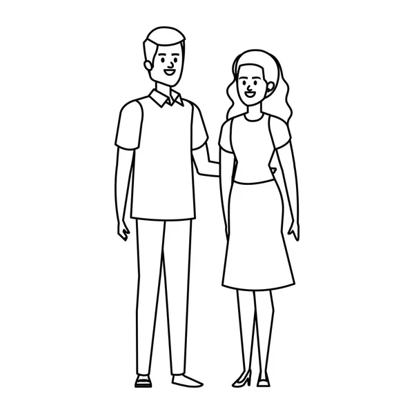 Jeune couple amoureux avatars personnages — Image vectorielle