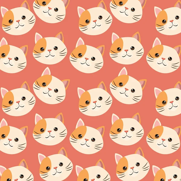 Cute Cats hoofden patroon personages — Stockvector