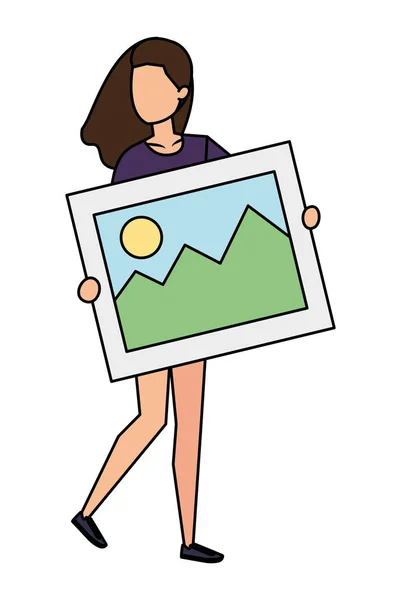 Mladá žena zvedání obrázek avatar charakter — Stockový vektor