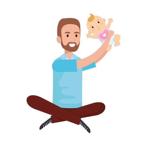 Père soulevant des petits personnages de bébé — Image vectorielle