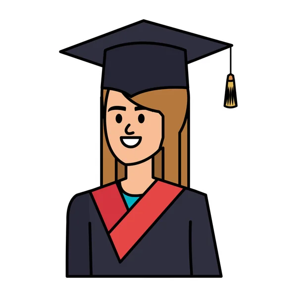 Young woman student graduated character — Stock Vector