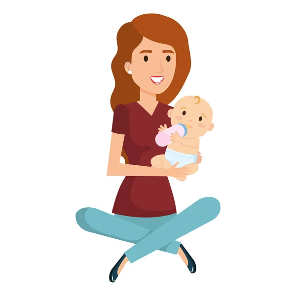 Mãe levantando pequeno bebê personagem —  Vetores de Stock