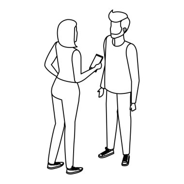 Genç çift akıllı telefonla konuşuyor.