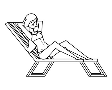 güzel kız swimsut avatar karakteri ile plaj sandalyesinde rahatlatıcı