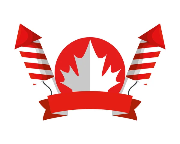 Feuille d'érable canadienne avec feux d'artifice — Image vectorielle