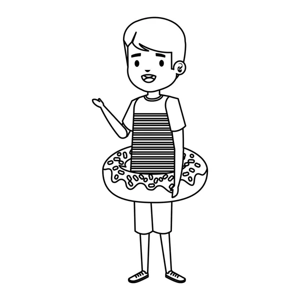 Χαριτωμένο μικρό αγόρι με πουκάμισο και ντόνατ άρμα — Διανυσματικό Αρχείο