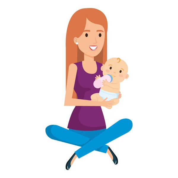 Mãe levantando pequeno bebê personagem —  Vetores de Stock