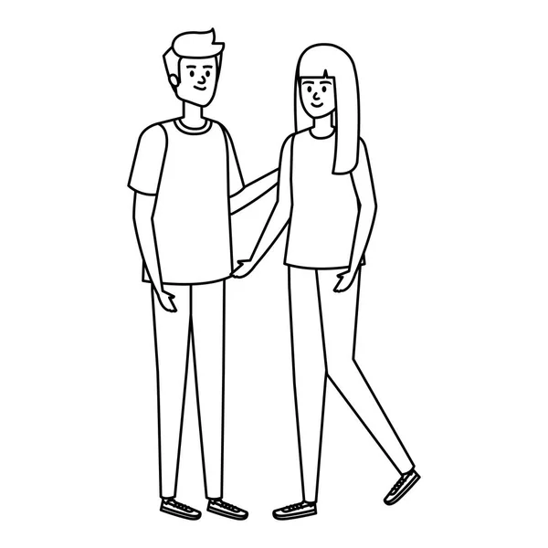 Pareja joven amantes avatares personajes — Vector de stock