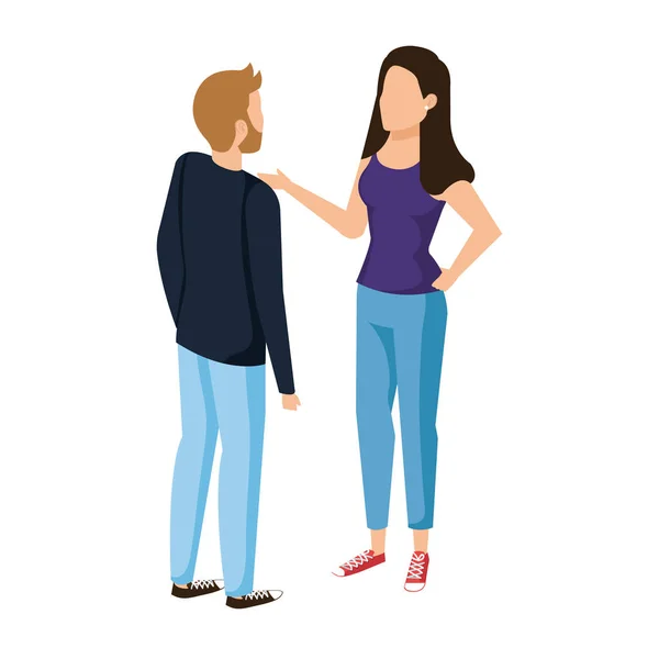 Young couple talking avatars characters — Stock Vector