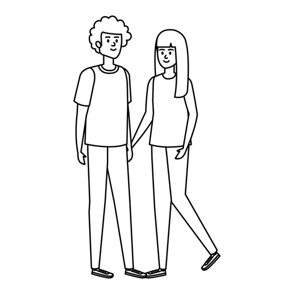 Jeune couple amoureux avatars personnages — Image vectorielle