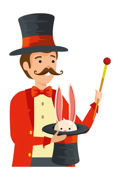 Zirkuszauberer mit Hut und Hase — Stockvektor