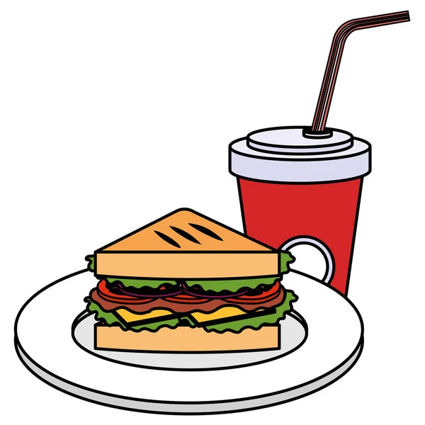 Ízletes sandwish és szóda — Stock Vector