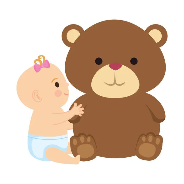 Ayı teddy karakteri ile sevimli küçük bebek kız Telifsiz Stok Illüstrasyonlar