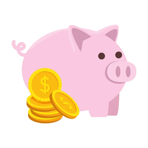Piggy úspory s mince peníze — Stockový vektor