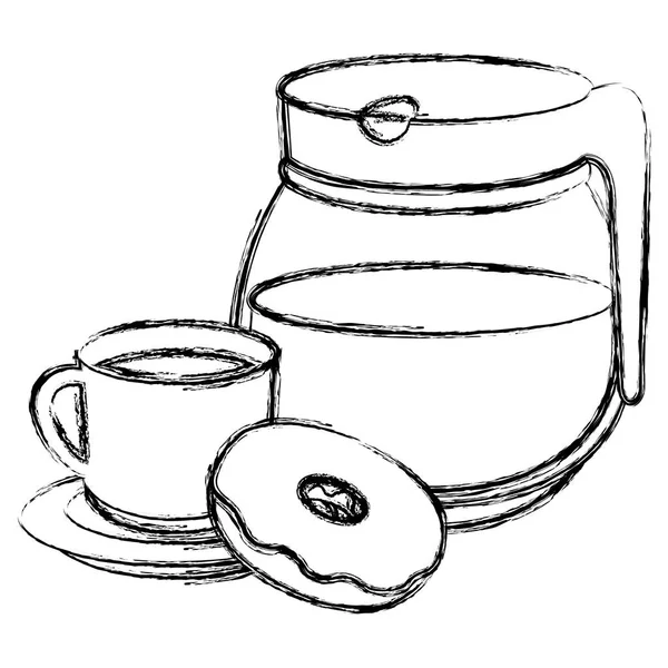 咖啡杯和茶杯与甜甜甜圈 — 图库矢量图片