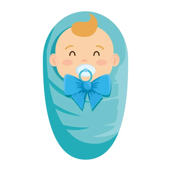 Cute little baby boy with pacifier character — Stock Vector