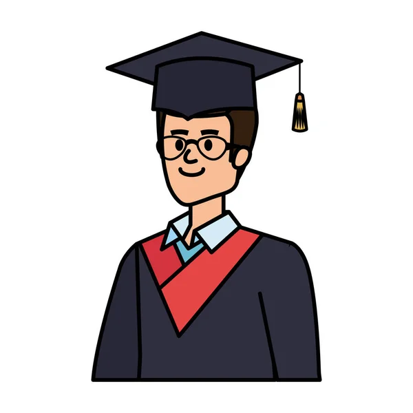 Young man student graduated with glasses — Stock Vector