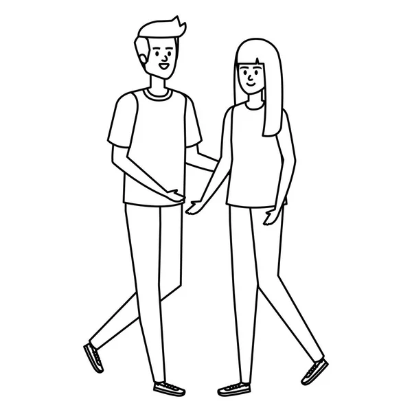 Jeune couple amoureux avatars personnages — Image vectorielle