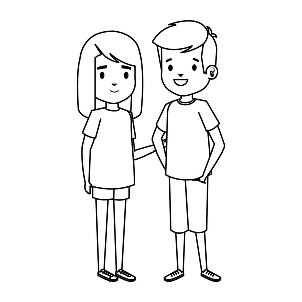 Lindo niños pequeños pareja personajes — Vector de stock