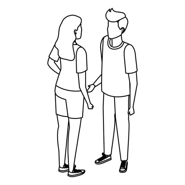 Joven pareja hablando avatares caracteres — Vector de stock