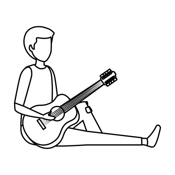 Anak muda bermain instrumen gitar - Stok Vektor