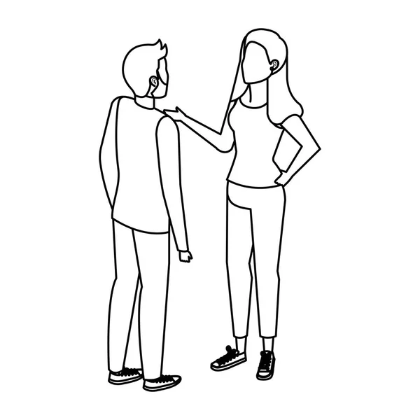 Jeune couple parler avatars personnages — Image vectorielle