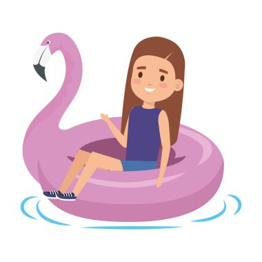 flaman şamandıra ile sevimli küçük kız bayan