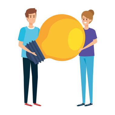 Genç çift ampul ışığı kaldırıyor.