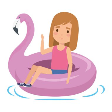 flaman şamandıra ile sevimli küçük kız bayan